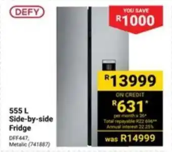 Builders Warehouse DEFY 555 L Side-by-side Fridge offer