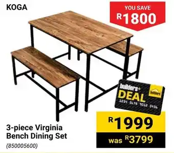 Builders Warehouse 3-piece Virginia Bench Dining Set offer