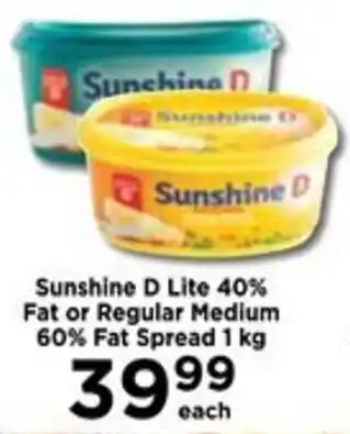 Food Lover's Market Sunshine D Lite 40% Fat or Regular Medium 60% Fat Spread 1 kg offer