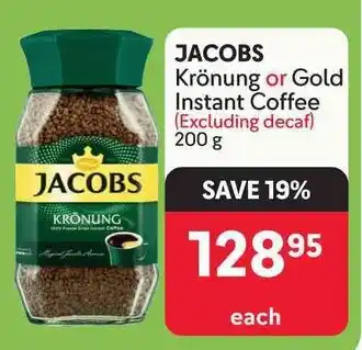 Makro JACOBS Krönung or Gold Instant Coffee (Excluding decaf) 200g offer