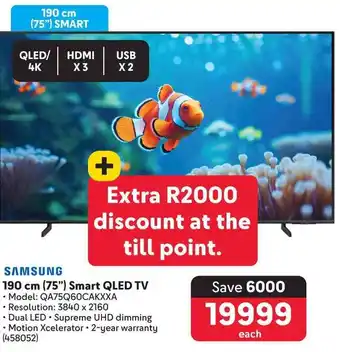 Makro SAMSUNG 190 cm (75") Smart QLED TV offer