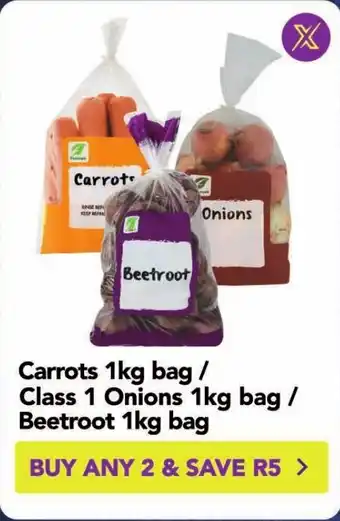 Shoprite Carrots 1kg bag/ Class 1 Onions 1kg bag/ Beetroot 1kg bag offer