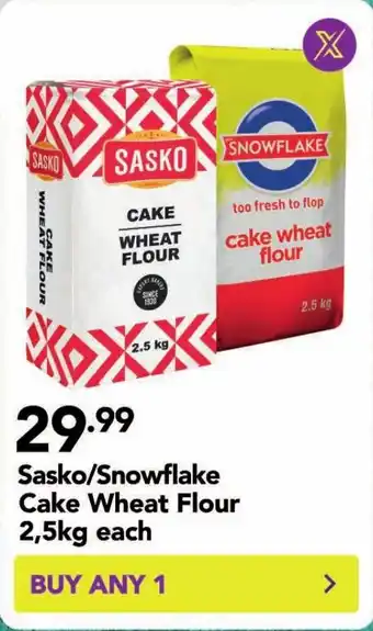 Shoprite Sasko/Snowflake Cake Wheat Flour 2,5kg each offer