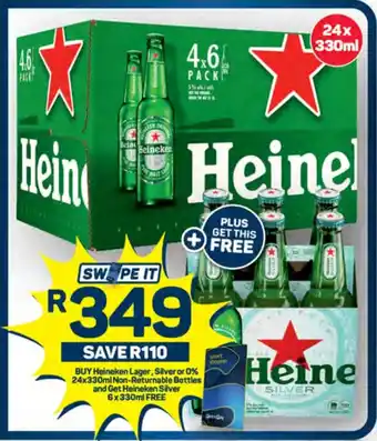 Pick n Pay Liquor BUY Heineken Lager, Silver or 0% 24x330ml Non-Returnable Bottles and Get Heineken Silver 6x330ml FREE offer