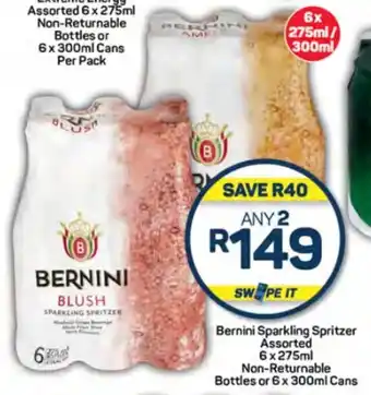 Pick n Pay Liquor Bernini Sparkling Spritzer Assorted 6x275ml Non-Returnable Bottles or 6 x 300ml Cans offer