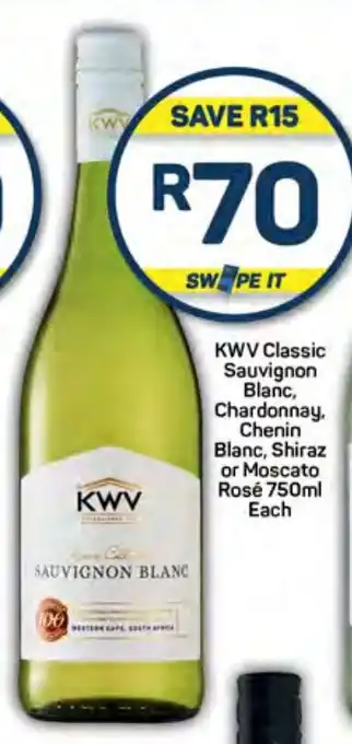 Pick n Pay Liquor KWV Classic Sauvignon Blanc, Chardonnay. Chenin Blanc, Shiraz or Moscato Rosé 750ml Each offer