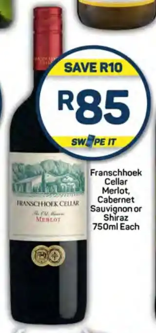 Franschhoek Cellar Merlot, Cabernet Sauvignon or Shiraz 750ml Each