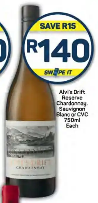 Pick n Pay Liquor Alvi's Drift Reserve Chardonnay, Sauvignon Blanc or CVC 750ml Each offer