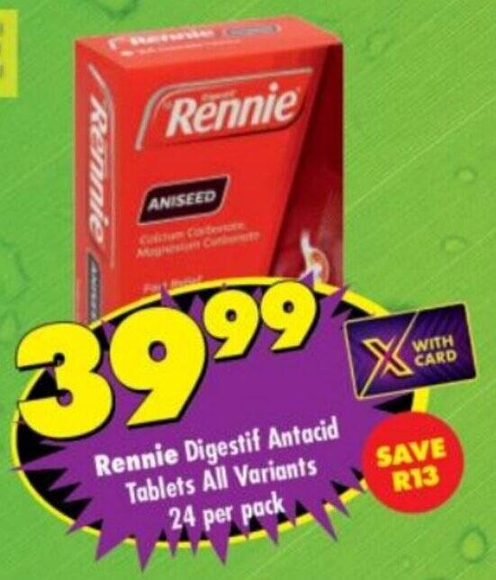 Rennie Digestif Antacid Tablets All Variants 24 per pack offer at Shoprite