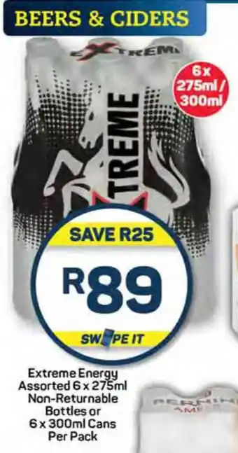 Pick n Pay Extreme Energy Assorted 6x275ml Non-Returnable Bottles or 6x300ml Cans Per Pack offer