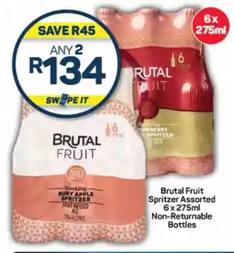 Pick n Pay Brutal Fruit Spritzer Assorted 6x275ml Non-Returnable Bottles offer