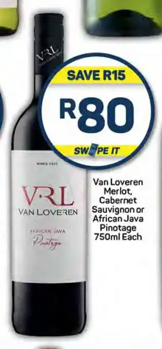 Pick n Pay Van Loveren Merlot, Cabernet Sauvignon or African Java Pinotage 750ml Each offer