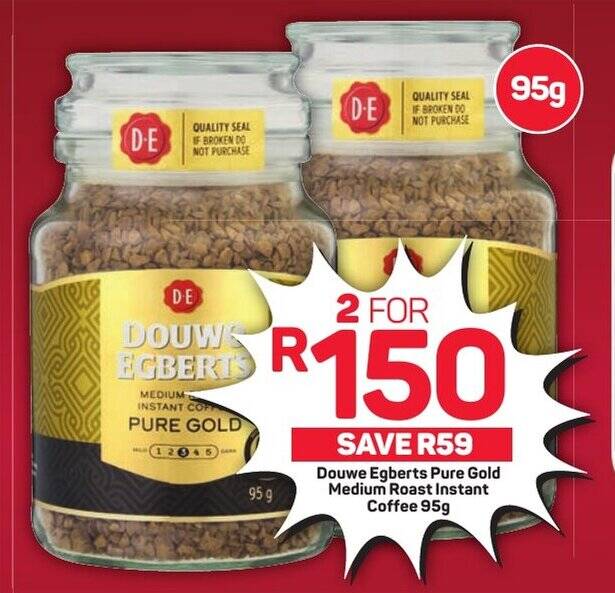 Douwe Egberts Pure Gold Medium Roast Instant Coffee 95g offer at Pick n