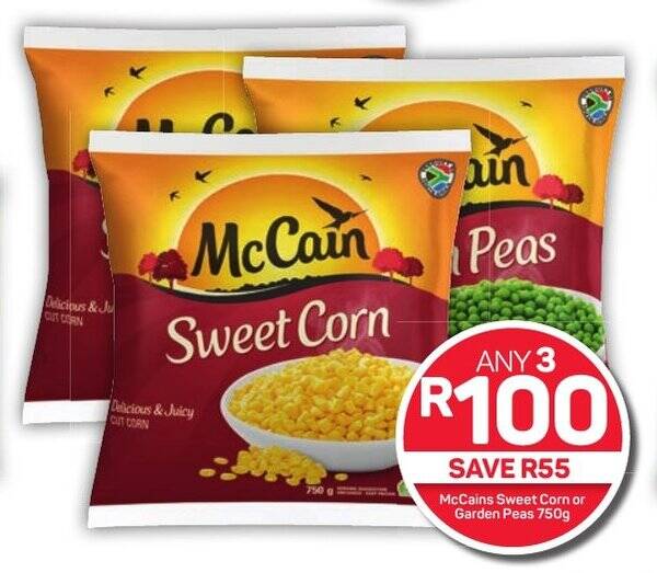 McCains Sweet Corn or Garden Peas 750g offer at Pick n Pay Hypermarket