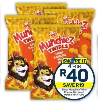 Pick n Pay Hypermarket Simba Munchiez Twirls Cheese Flavoured Maize Snack 100g offer