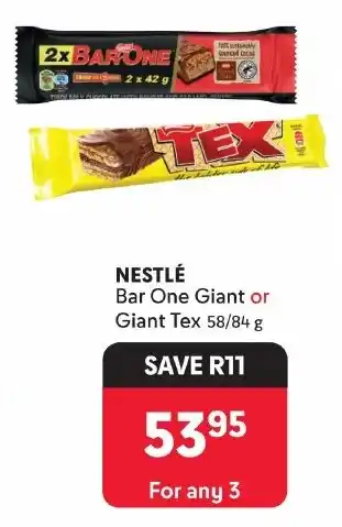 Makro NESTLÉ Bar One Giant or Giant Tex 58/84g offer