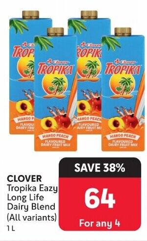 CLOVER Tropika Eazy Long Life Dairy Blend (All variants) 1L offer at Makro