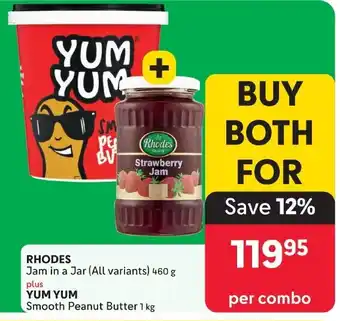 Makro RHODES Jam in a Jar (All variants) 460g plus YUM YUM Smooth Peanut Butter 1kg offer