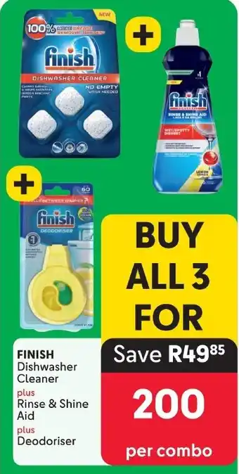 Makro FINISH Dishwasher Cleaner plus Rinse & Shine Aid plus Deodoriser offer