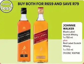 Makro JOHNNIE WALKER Black Label Scotch Whisky 1x 750 ml plus Red Label Scotch Whisky 1x 750 ml offer