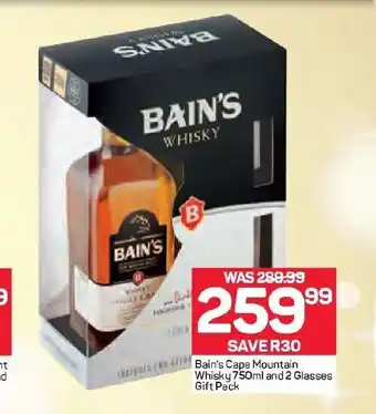 Pick n Pay Liquor Bain's Cape Mountain Whisky 750ml and 2 Glasses Gift Pack offer