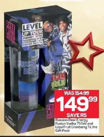Pick n Pay Liquor Russian Bear Energy Fusion Vodka 750ml and Liqui Fruit Cranberry 1 Litre Gift Pack offer