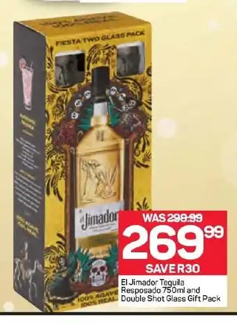 El Jimador Tequila Resposado 750ml and Double Shot Glass Gift Pack