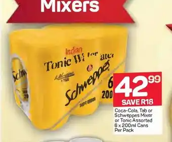 Pick n Pay Liquor Coca-Cola, Tab or Schweppes Mixer or Tonic Assorted 6 x 200ml Cans per Pack offer