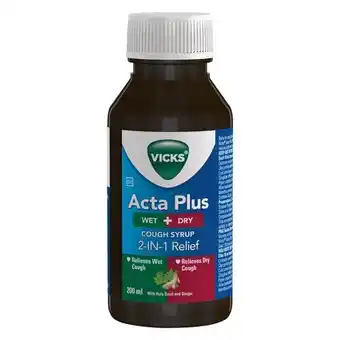 Pick n Pay Liquor Vicks Actaplus Cough Syrup Wet + Dry 200ml offer