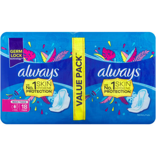 Always Long Maxi Thick Sanitary Pads 18 Pack offer at Checkers Liquor Shop