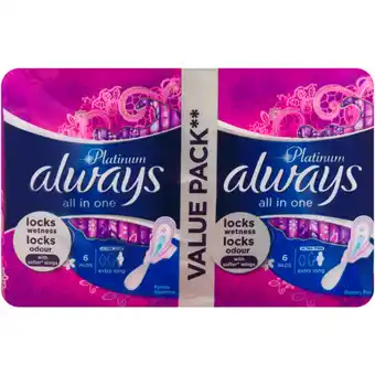 Checkers Liquor Shop Always Platinum Extra Long Ultra Thin Sanitary Pads 12 Pack offer