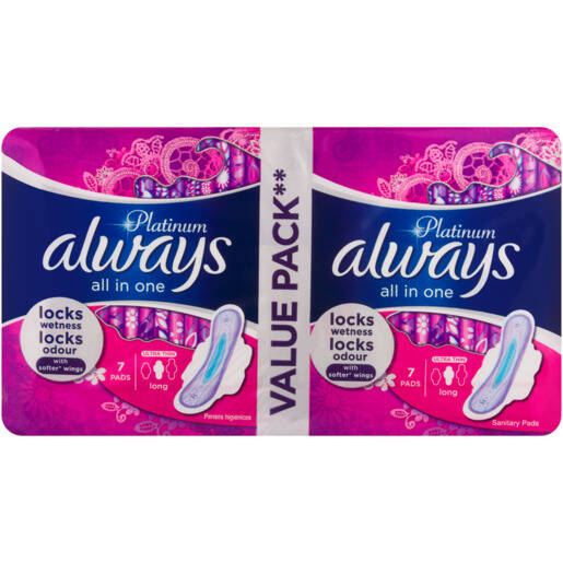 Always Platinum Long Ultra Thin Sanitary Pads 14 Pack offer at Checkers
