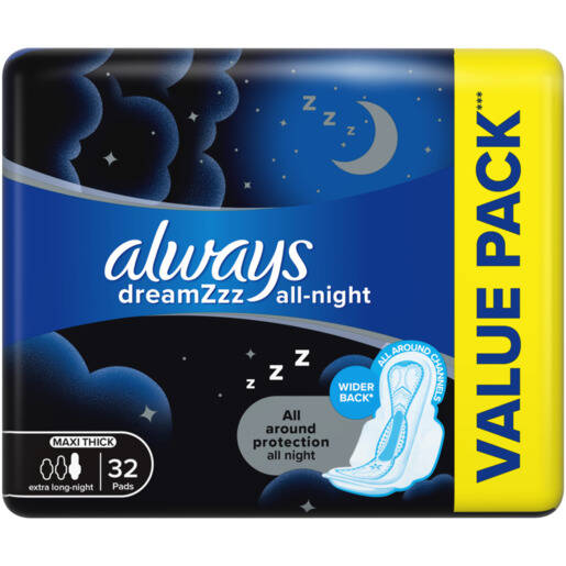 Always Dreamzzz Extra Long Maxi Thick AllNight Sanitary Pads 32 Pack