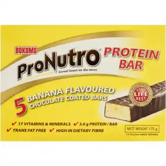 Checkers Liquor Shop Bokomo ProNutro Banana Flavoured Protein Bar 5 x 35g offer