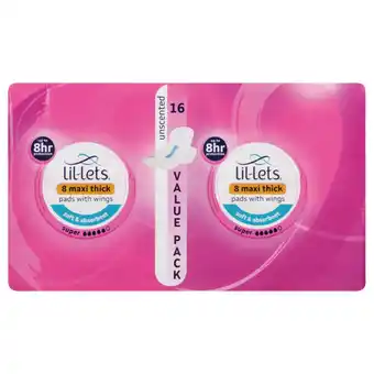 Lil-Lets Unscented Super Winged Maxi Thick Pads 16 Pack