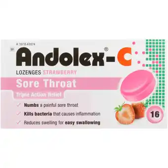 Andolex-C Strawberry Sore Throat Lozenges 16 Pack
