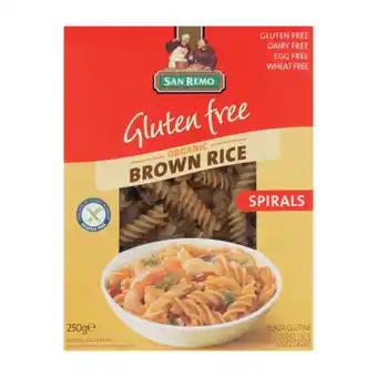 San Remo Gluten Free Organic Brown Rice Spirals Pasta 250g