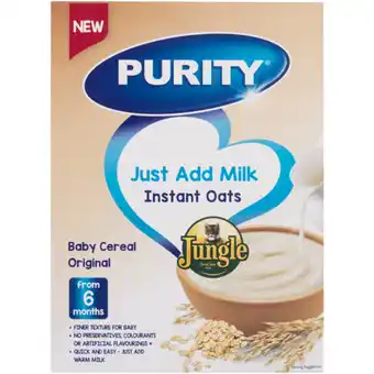 Checkers Liquor Shop PURITY From 6 Months Instant Jungle Oats Baby Cereal 500g offer