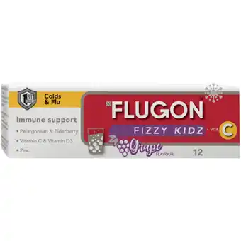 Flugon Fizzy Kids & Vita C Grape Flavoured Effervescent 12 Pack