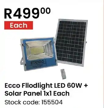 Ecco Fllodlight LED 60W + Solar Panel 1x1 Each