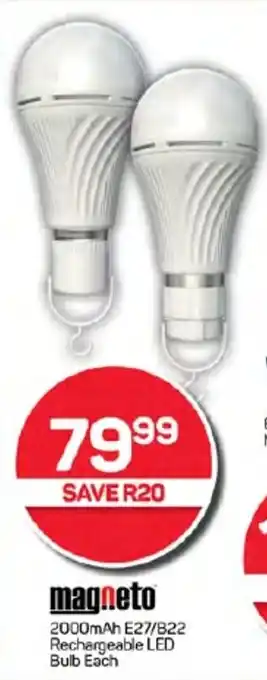 Pick n Pay Hypermarket 2000mAh E27/B22 Rechargeable LED Bulb Each offer