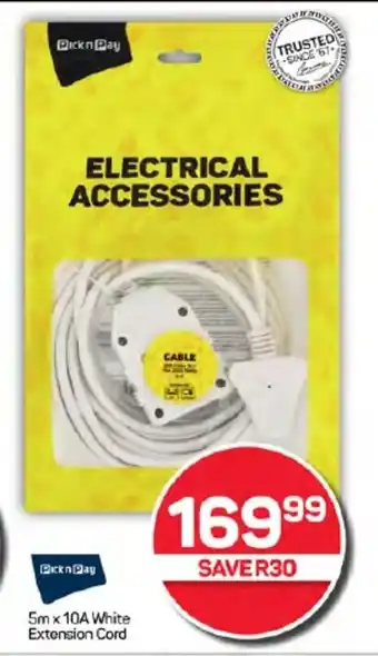 Pick n Pay Hypermarket 5m x 10A White Extension Cord offer