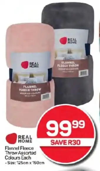 Pick n Pay Hypermarket REAL HOME Flannel Fleece Throw Assorted Colours Each offer