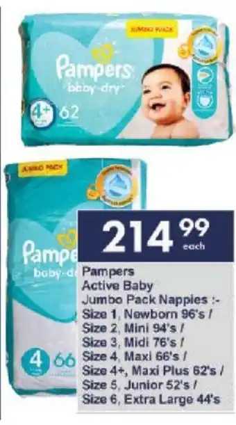 President Hyper Pampers Active Baby Jumbo Pack Nappies offer