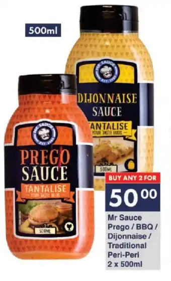 President Hyper Mr Sauce Prego/BBQ/ Dijonnaise / Traditional Peri-Peri 2 x 500ml offer