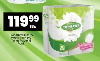 Twinsaver Luxury White Twin Ply Toilet Paper 18 Pack