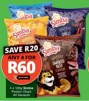 Checkers Hyper 4 x 120g Simba Potato Chips All Variants offer