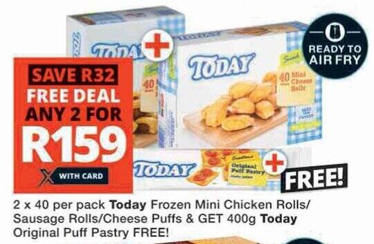 2 x 40 per pack Today Frozen Mini Chicken Rolls/ Sausage Rolls/Cheese ...