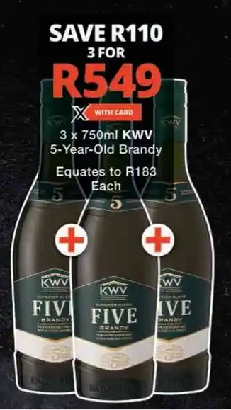 Checkers Hyper 3 x 750ml KWV 5-Year-Old Brandy offer