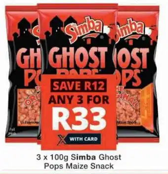 3 x 100g Simba Ghost Pops Maize Snack offer at Checkers Hyper